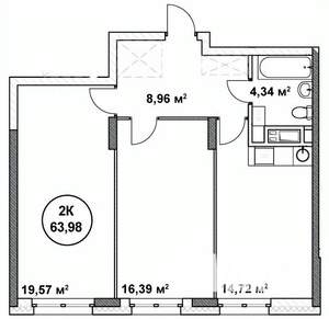 2-к квартира, строящийся дом, 64м2, 13/22 этаж