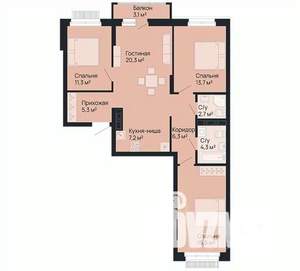 3-к квартира, строящийся дом, 89м2, 7/9 этаж