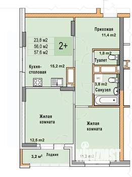 2-к квартира, вторичка, 58м2, 19/25 этаж