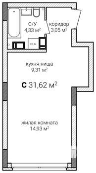 Студия квартира, строящийся дом, 32м2, 7/13 этаж