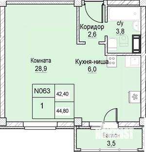 1-к квартира, вторичка, 42м2, 5/12 этаж