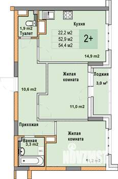 2-к квартира, вторичка, 54м2, 11/25 этаж