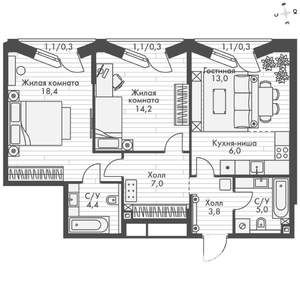 3-к квартира, вторичка, 73м2, 16/20 этаж