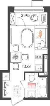 1-к квартира, вторичка, 20м2, 16/17 этаж