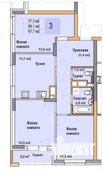 3-к квартира, вторичка, 68м2, 10/25 этаж