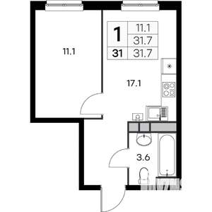 1-к квартира, вторичка, 32м2, 4/4 этаж