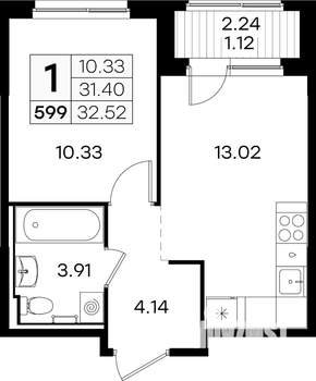 1-к квартира, вторичка, 33м2, 1/9 этаж