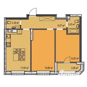 2-к квартира, строящийся дом, 65м2, 7/17 этаж