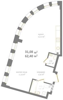 Студия квартира, вторичка, 62м2, 1/12 этаж