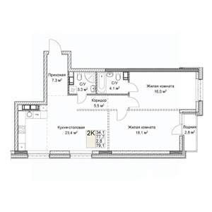 Студия квартира, вторичка, 79м2, 9/9 этаж