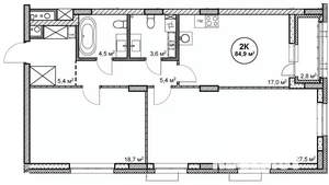 2-к квартира, вторичка, 85м2, 9/14 этаж