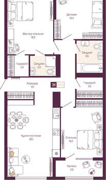 3-к квартира, вторичка, 105м2, 11/19 этаж