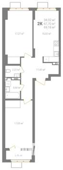 2-к квартира, вторичка, 69м2, 4/18 этаж