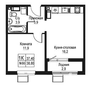 1-к квартира, строящийся дом, 37м2, 10/10 этаж