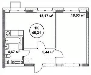 1-к квартира, строящийся дом, 46м2, 3/22 этаж