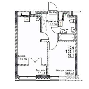 1-к квартира, вторичка, 38м2, 24/24 этаж