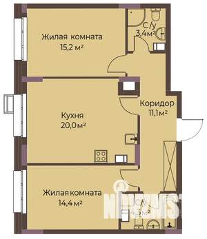 2-к квартира, вторичка, 68м2, 4/12 этаж