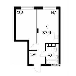 1-к квартира, вторичка, 38м2, 5/19 этаж