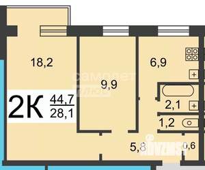 2-к квартира, вторичка, 45м2, 5/9 этаж