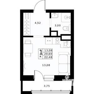 Студия квартира, строящийся дом, 22м2, 2/24 этаж