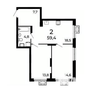 2-к квартира, вторичка, 59м2, 19/19 этаж