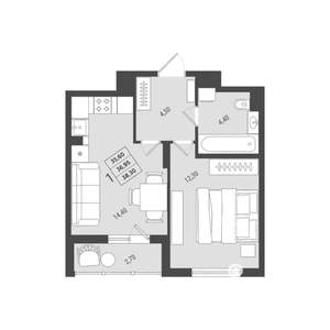 1-к квартира, вторичка, 37м2, 10/10 этаж