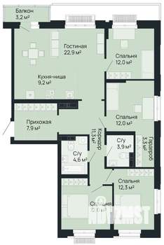 4-к квартира, вторичка, 112м2, 2/9 этаж
