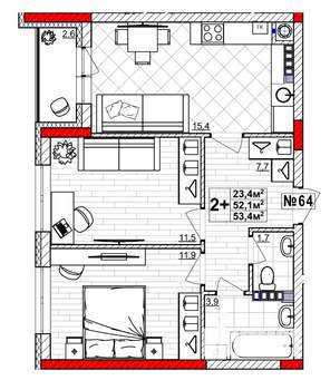 2-к квартира, вторичка, 53м2, 4/4 этаж