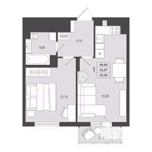 1-к квартира, вторичка, 41м2, 8/10 этаж