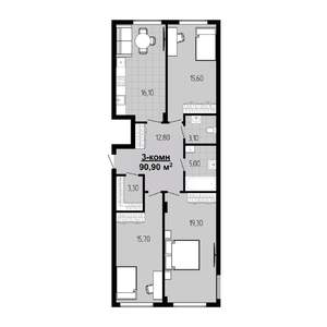 3-к квартира, сданный дом, 90м2, 3/9 этаж