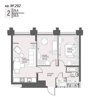 2-к квартира, вторичка, 60м2, 6/20 этаж