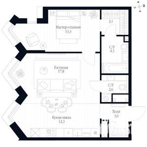 2-к квартира, вторичка, 57м2, 17/20 этаж