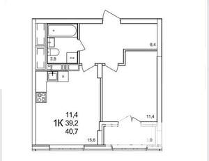 1-к квартира, вторичка, 41м2, 13/20 этаж