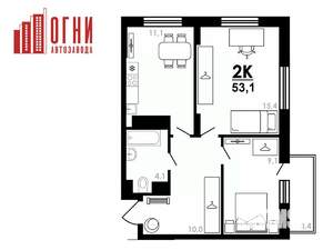 2-к квартира, вторичка, 53м2, 16/25 этаж
