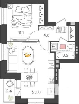 1-к квартира, вторичка, 40м2, 3/4 этаж