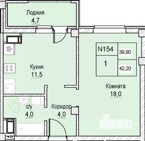 1-к квартира, вторичка, 40м2, 4/12 этаж
