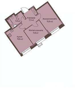 2-к квартира, строящийся дом, 57м2, 2/12 этаж