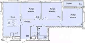 3-к квартира, вторичка, 73м2, 21/25 этаж