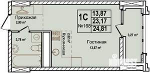 1-к квартира, строящийся дом, 25м2, 2/16 этаж