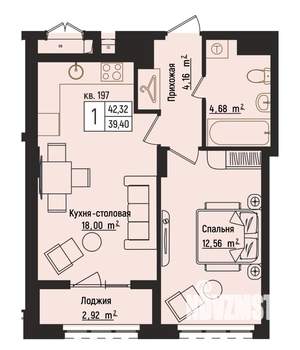 1-к квартира, вторичка, 42м2, 9/15 этаж