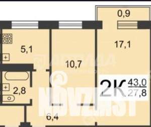 2-к квартира, вторичка, 43м2, 1/5 этаж