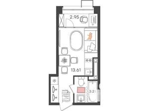 Студия квартира, вторичка, 20м2, 12/20 этаж