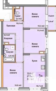 3-к квартира, вторичка, 69м2, 4/25 этаж