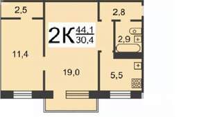 2-к квартира, вторичка, 44м2, 2/5 этаж