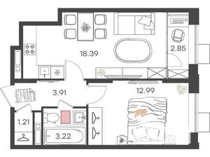 1-к квартира, вторичка, 43м2, 3/16 этаж