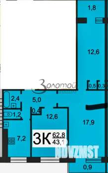 3-к квартира, вторичка, 60м2, 9/9 этаж