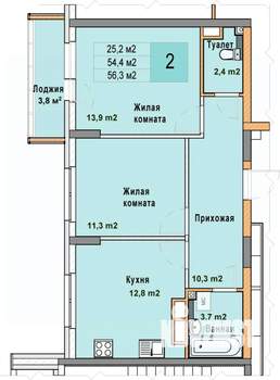 2-к квартира, вторичка, 56м2, 8/25 этаж