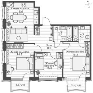 3-к квартира, вторичка, 80м2, 3/16 этаж