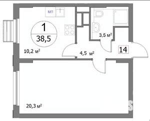 1-к квартира, строящийся дом, 39м2, 13/22 этаж