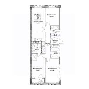 3-к квартира, вторичка, 100м2, 9/9 этаж